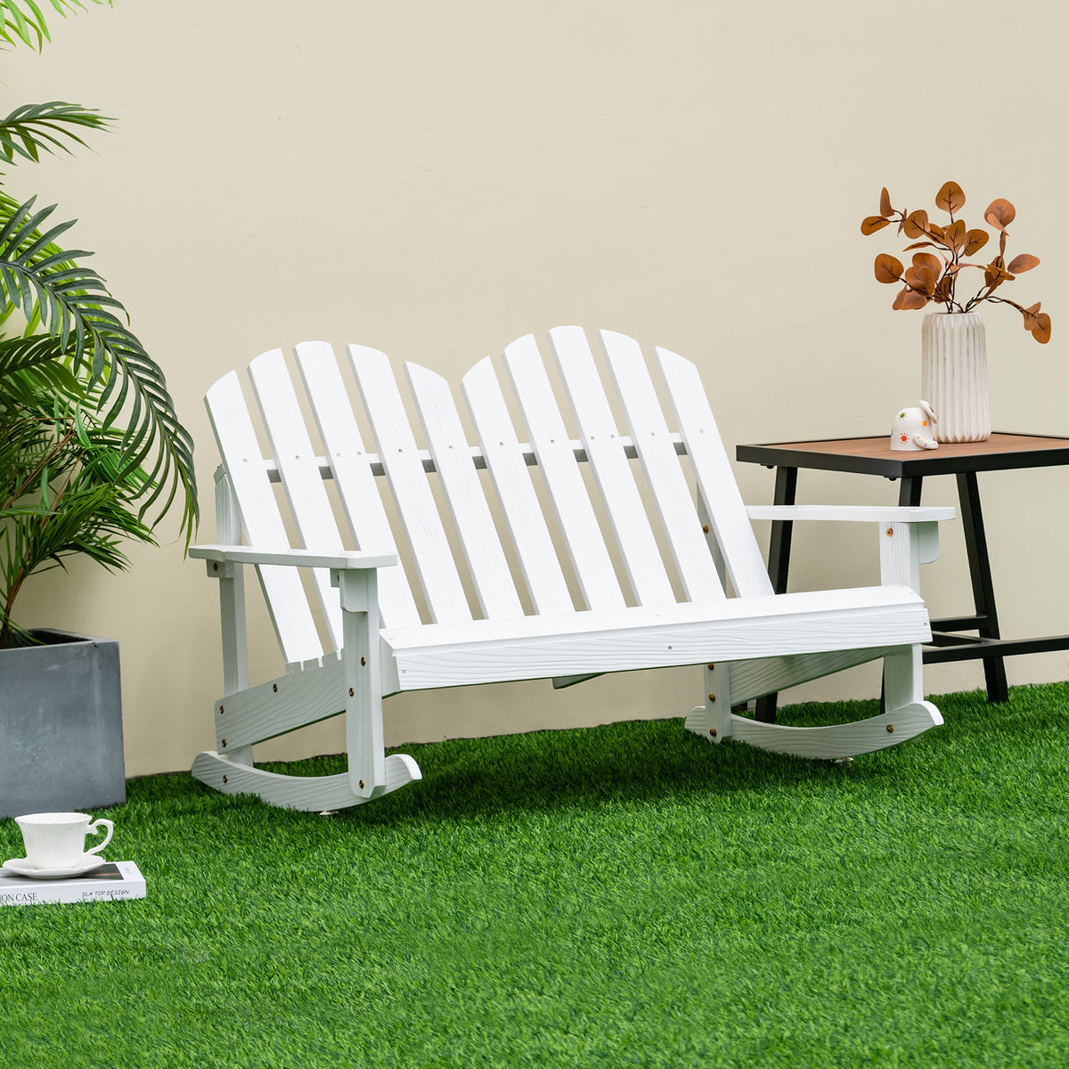 Kids Outdoor Rocking Chair for 2 - Fir Wood Adirondack - White