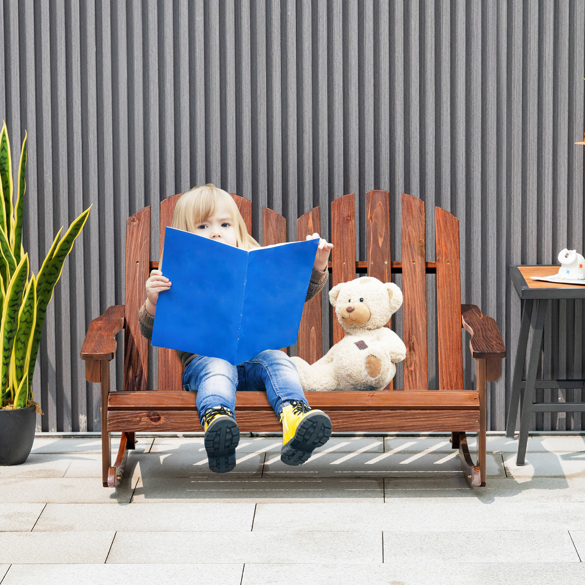 Kids Outdoor Rocking Chair for 2 - Fir Wood Adirondack - White