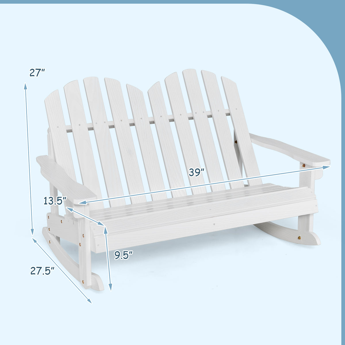 Kids Outdoor Rocking Chair for 2 - Fir Wood Adirondack - White
