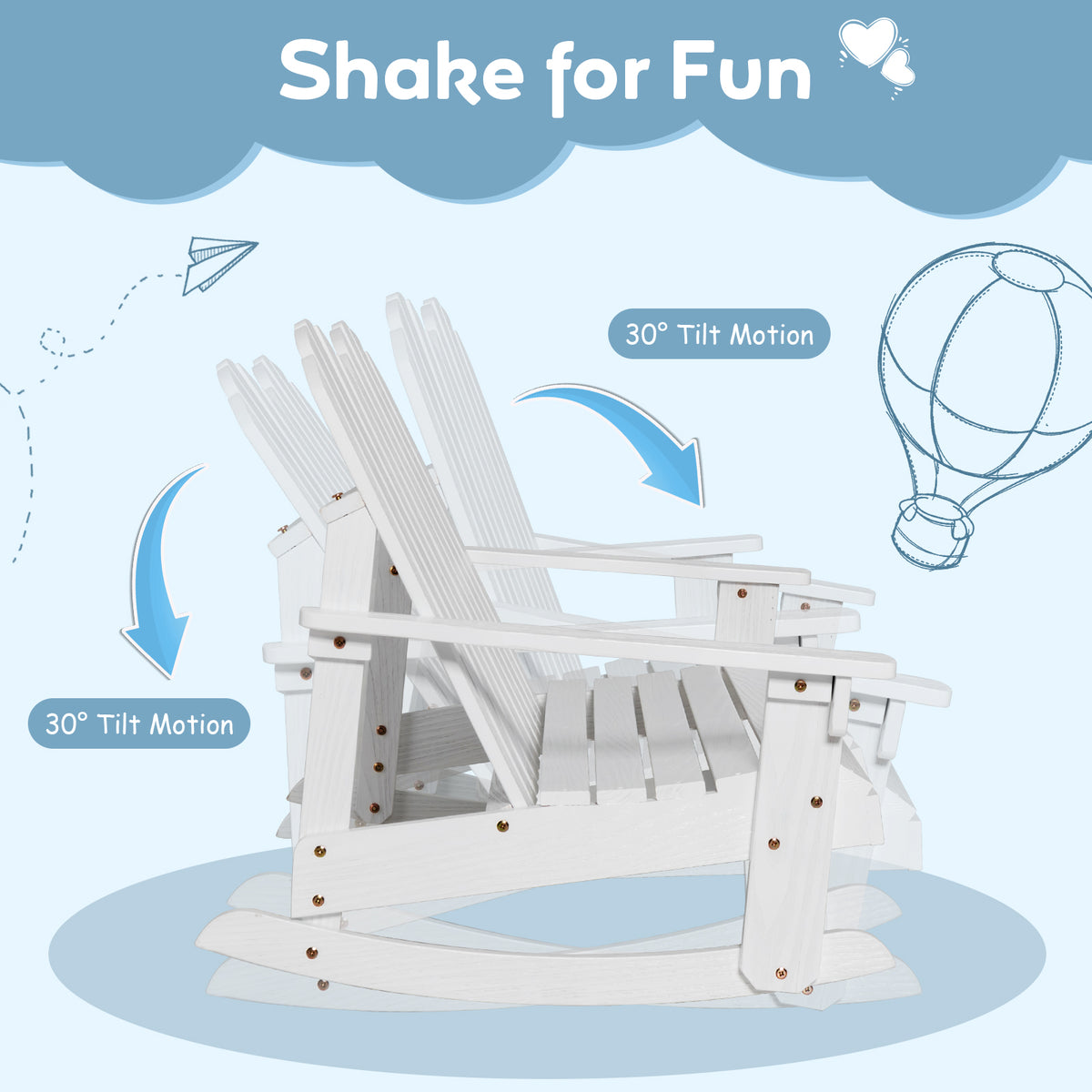 Kids Outdoor Rocking Chair for 2 - Fir Wood Adirondack - White
