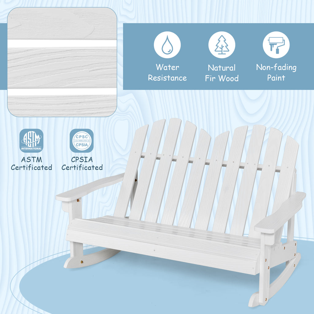 Kids Outdoor Rocking Chair for 2 - Fir Wood Adirondack - White