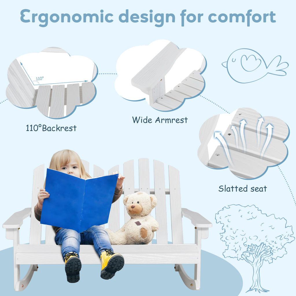 Kids Outdoor Rocking Chair for 2 - Fir Wood Adirondack - White