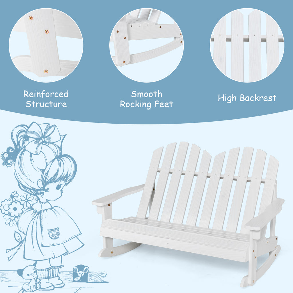 Kids Outdoor Rocking Chair for 2 - Fir Wood Adirondack - White