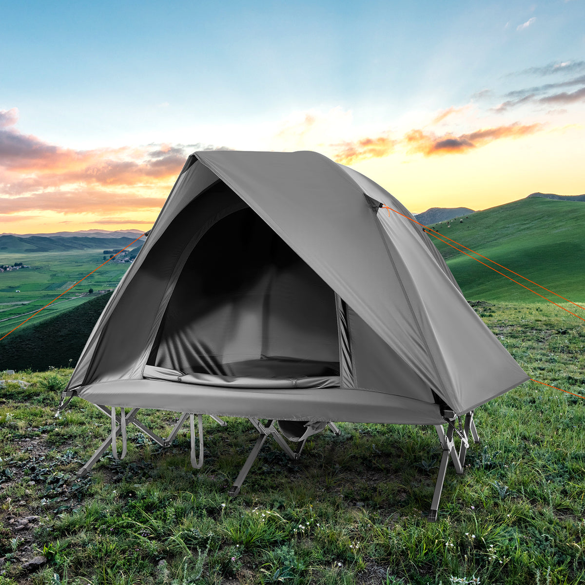 2-Person Camping Cot Tent Combo - Gray