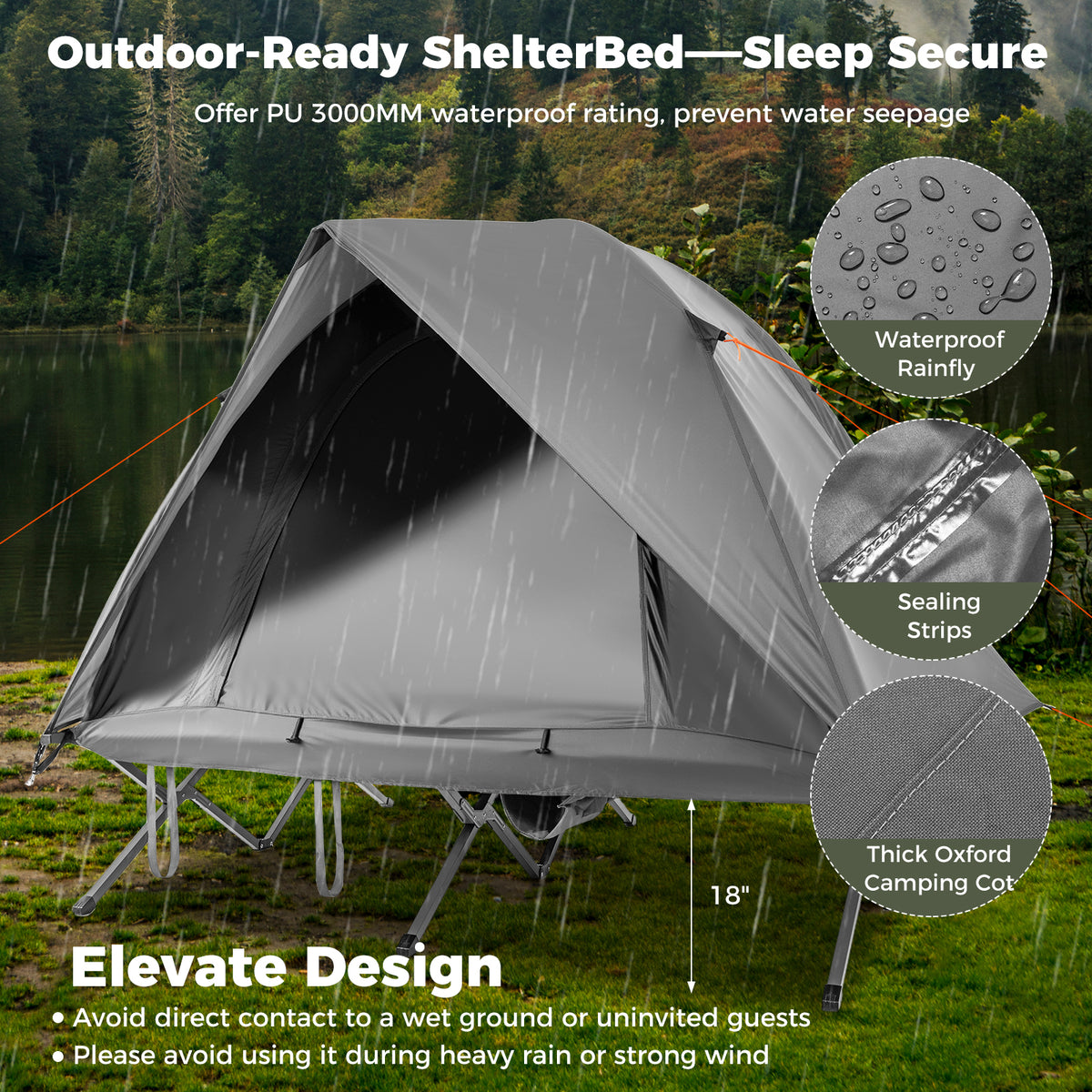 2-Person Camping Cot Tent Combo - Gray