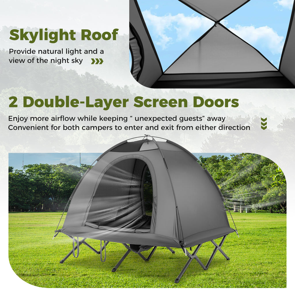 2-Person Camping Cot Tent Combo - Gray