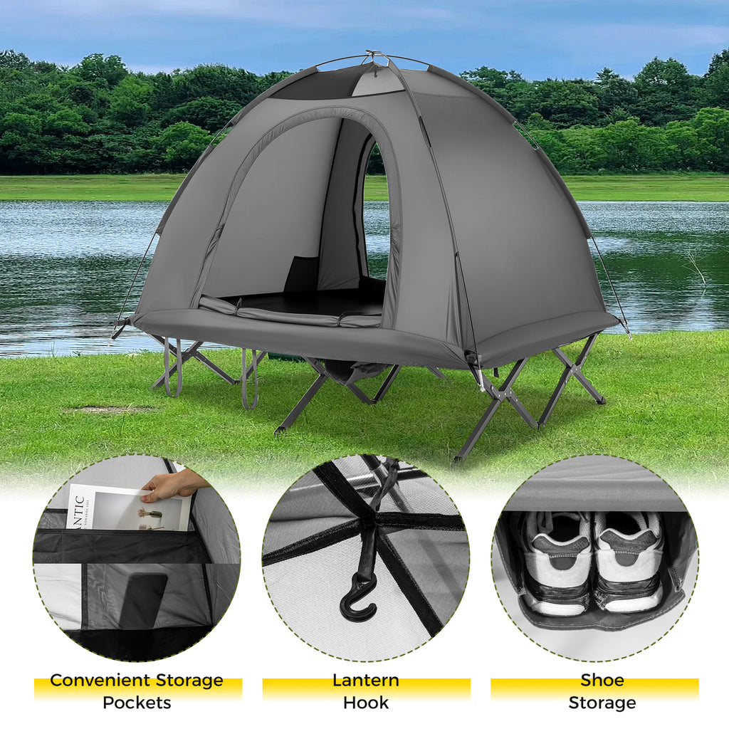 2-Person Camping Cot Tent Combo - Gray