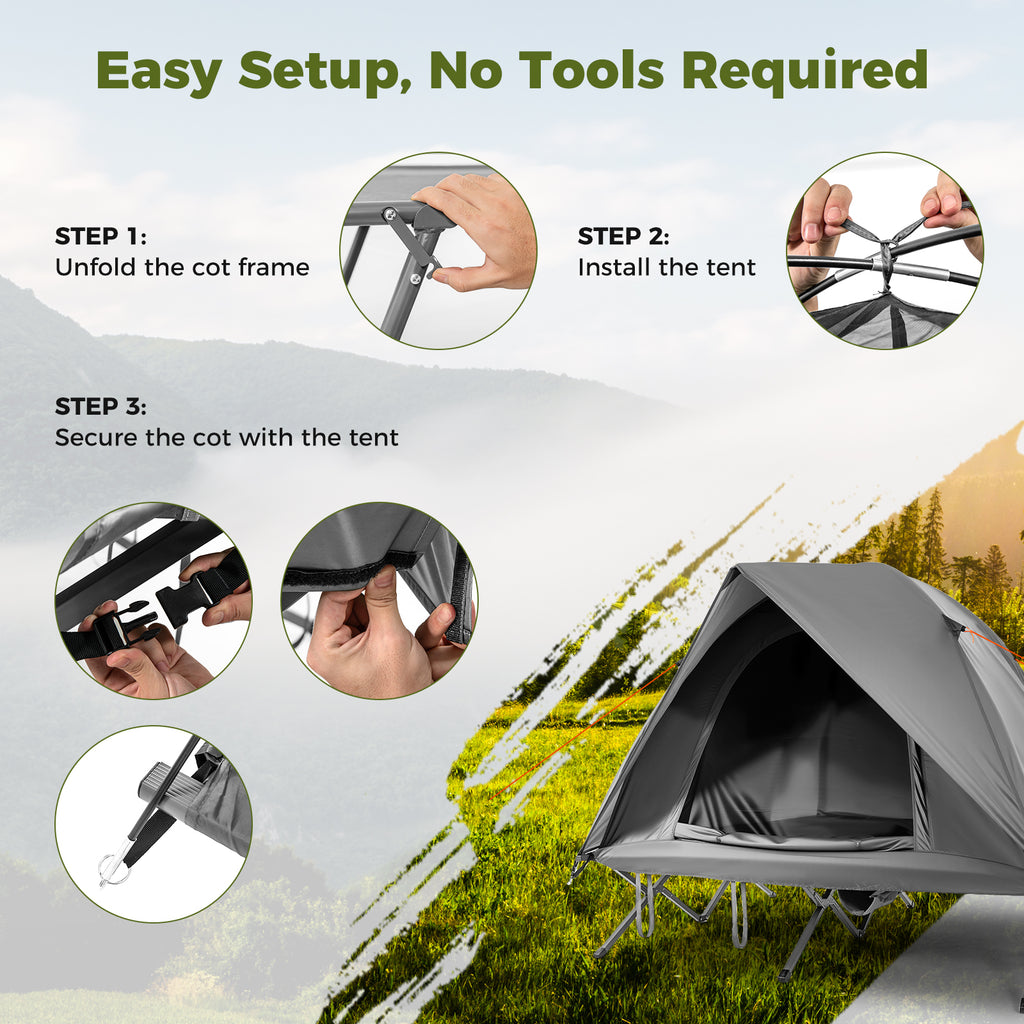 2-Person Camping Cot Tent Combo - Gray