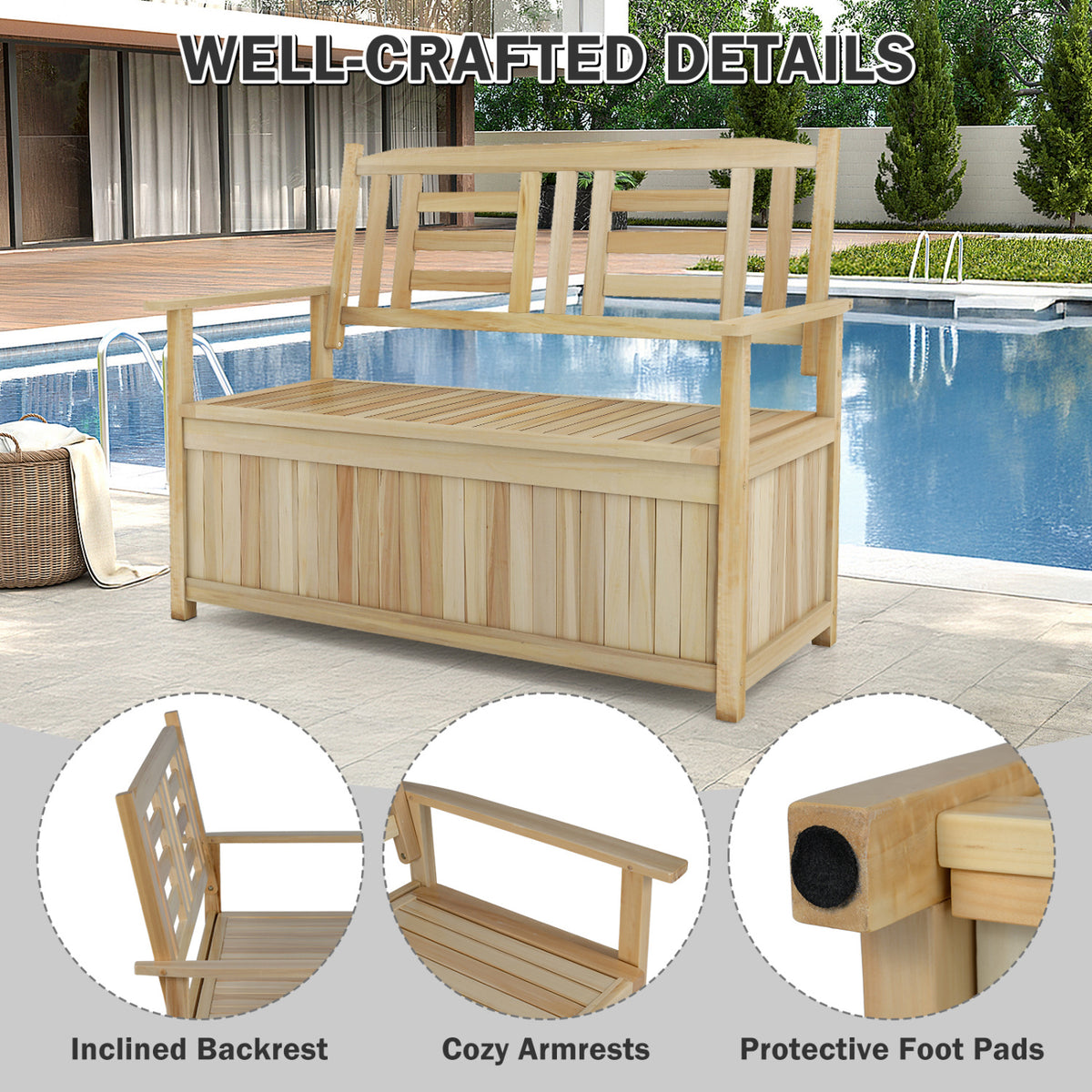 2-Person Garden Bench with 49 Gal Storage and Backrest ﻿