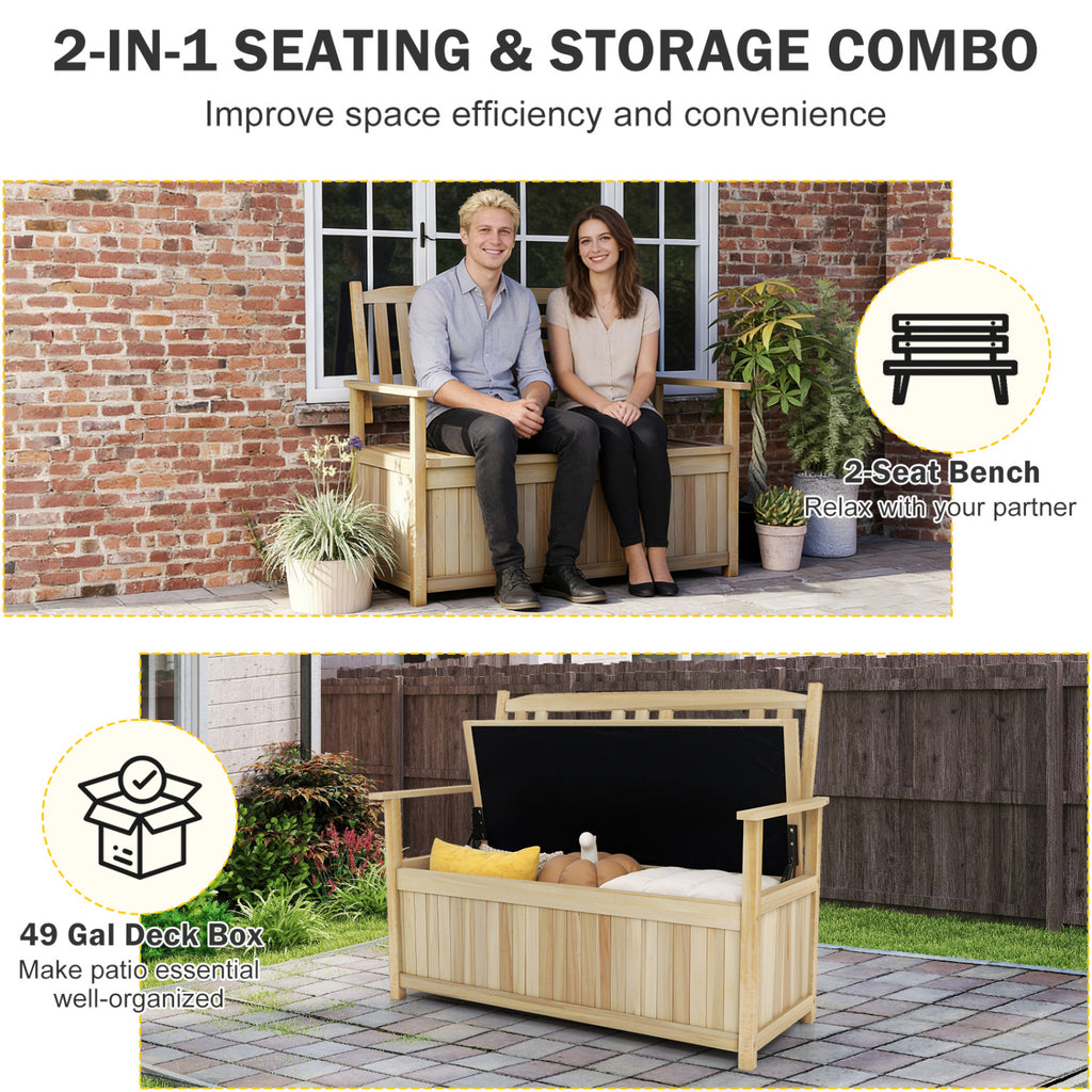 2-Person Garden Bench with 49 Gal Storage and Backrest ﻿