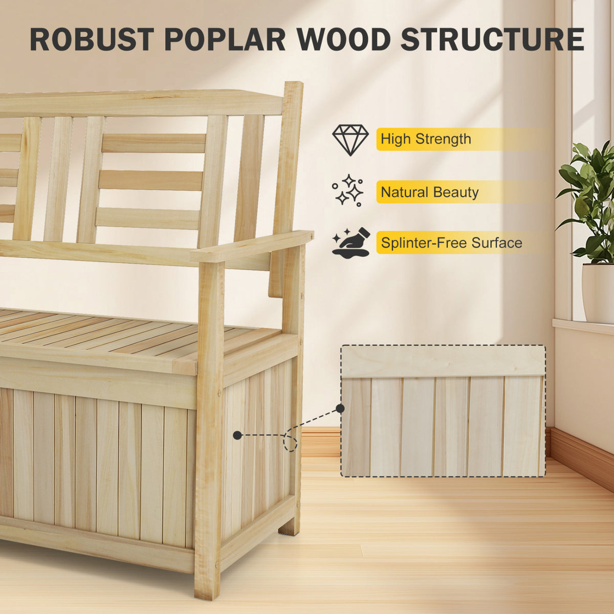 2-Person Garden Bench with 49 Gal Storage and Backrest ﻿