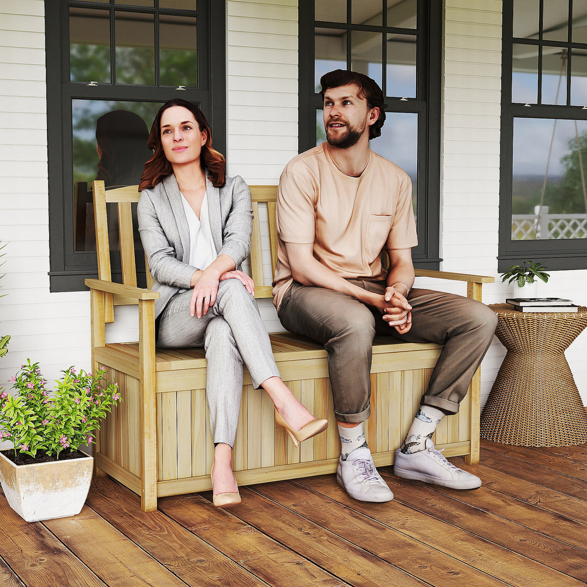 2-Person Garden Bench with 49 Gal Storage and Backrest ﻿