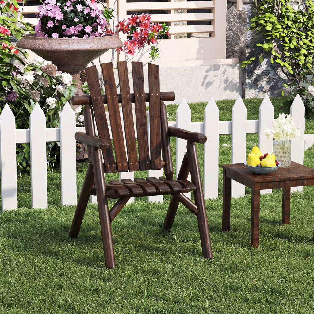 Log Wood Patio Chair with Slatted Backrest for Deck Backyard