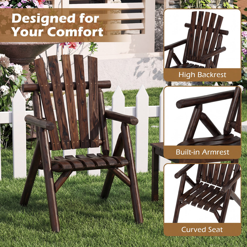 Log Wood Patio Chair with Slatted Backrest for Deck Backyard