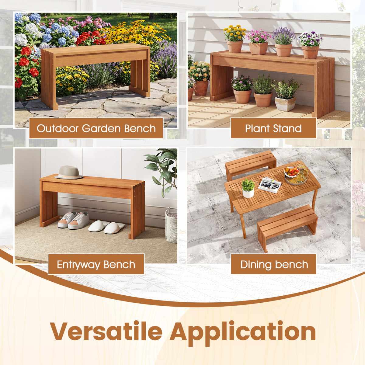 Outdoor Garden Bench with Wooden Frame – 35.5 Inch