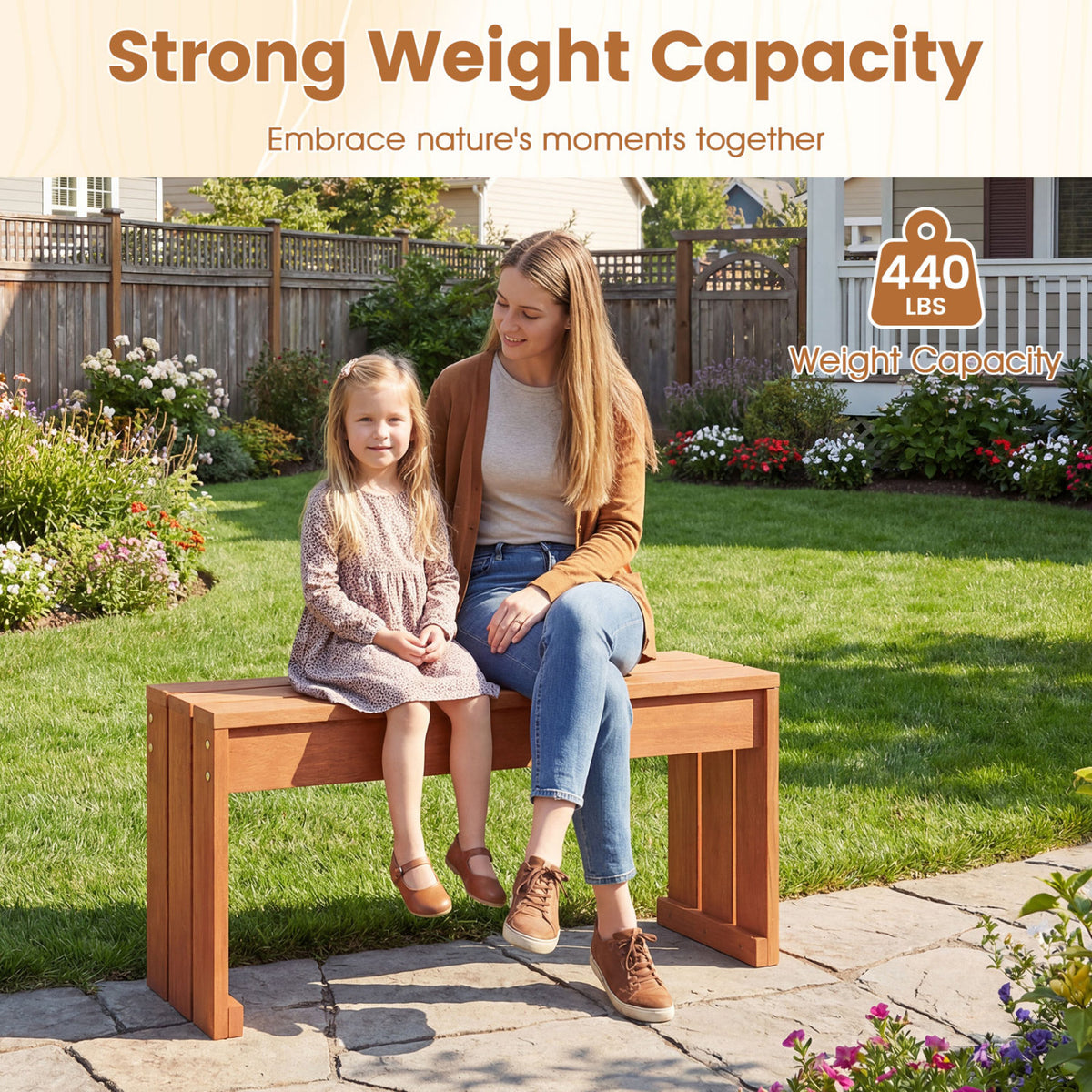 Outdoor Garden Bench with Wooden Frame – 35.5 Inch