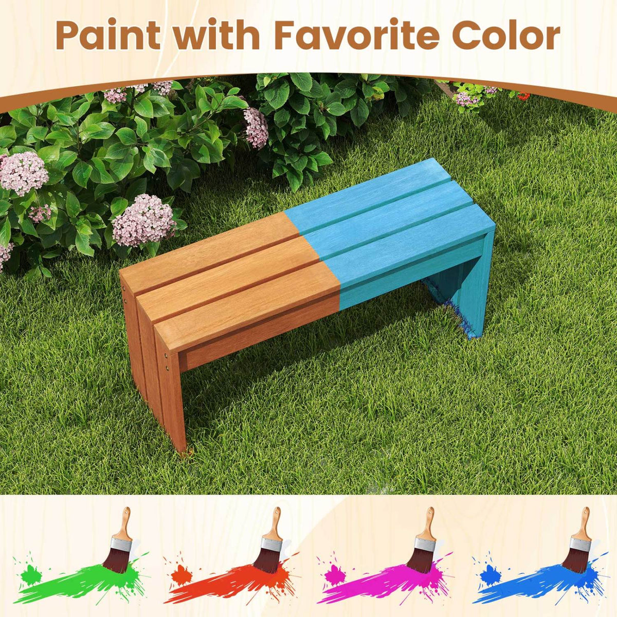 Outdoor Garden Bench with Wooden Frame – 35.5 Inch
