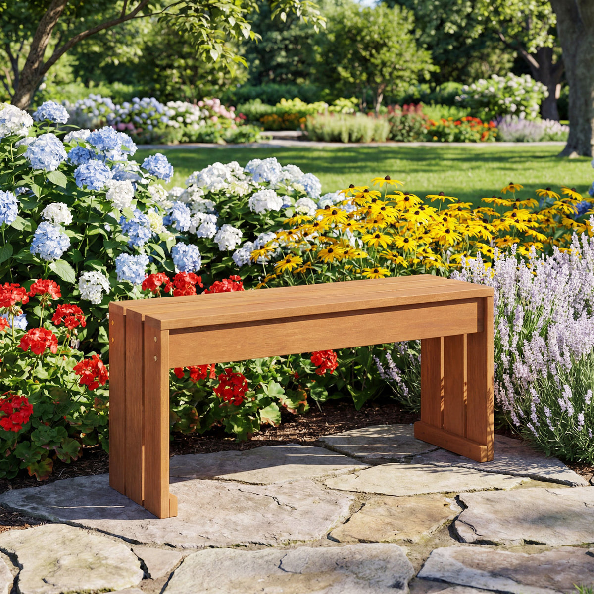 Outdoor Garden Bench with Wooden Frame – 35.5 Inch