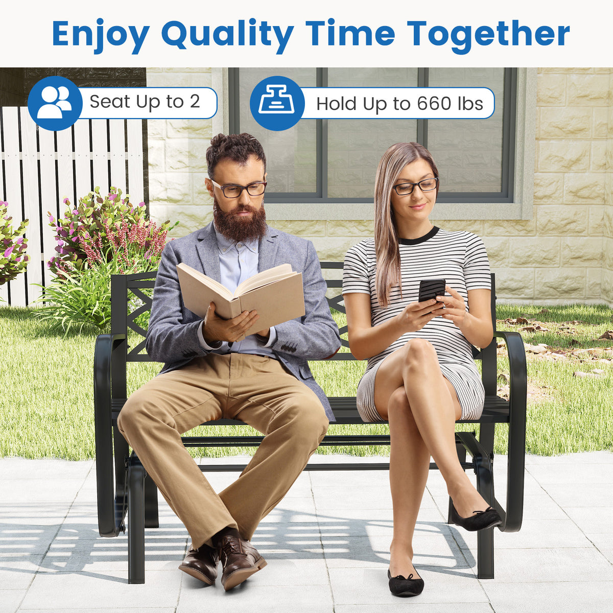 2-Person Outdoor Glider Bench with Metal Frame