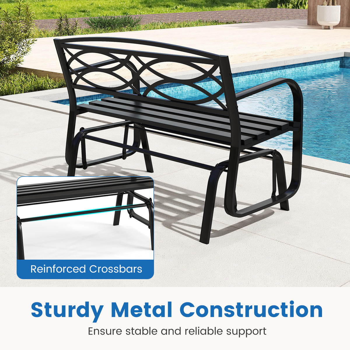 2-Person Outdoor Glider Bench with Metal Frame