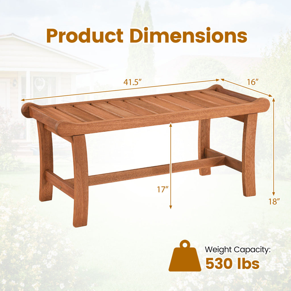 2-Person Outdoor Wood Bench with Slatted Seat and Raised Edges