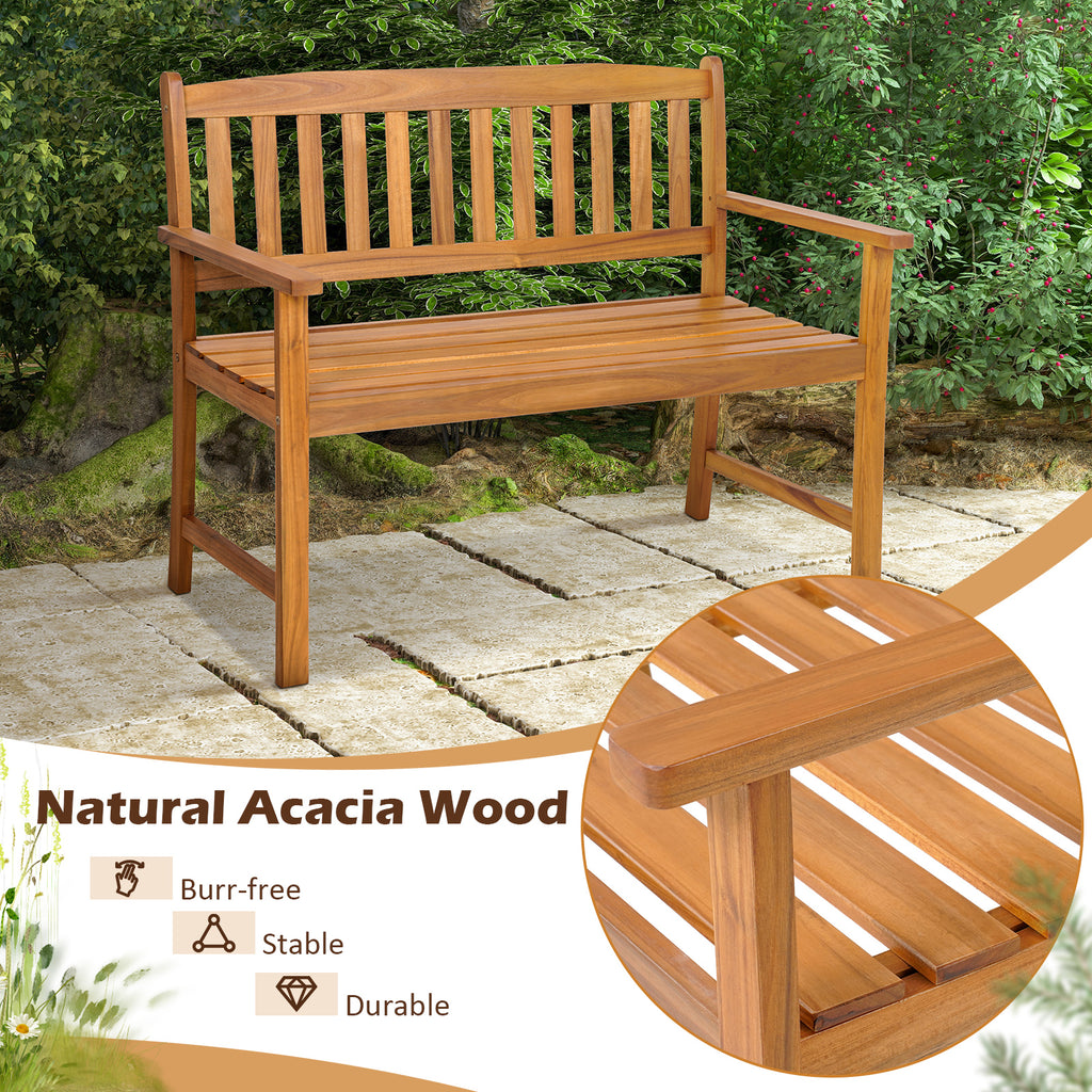 2-Person Acacia Wood Patio Bench with Backrest - 43 Inch