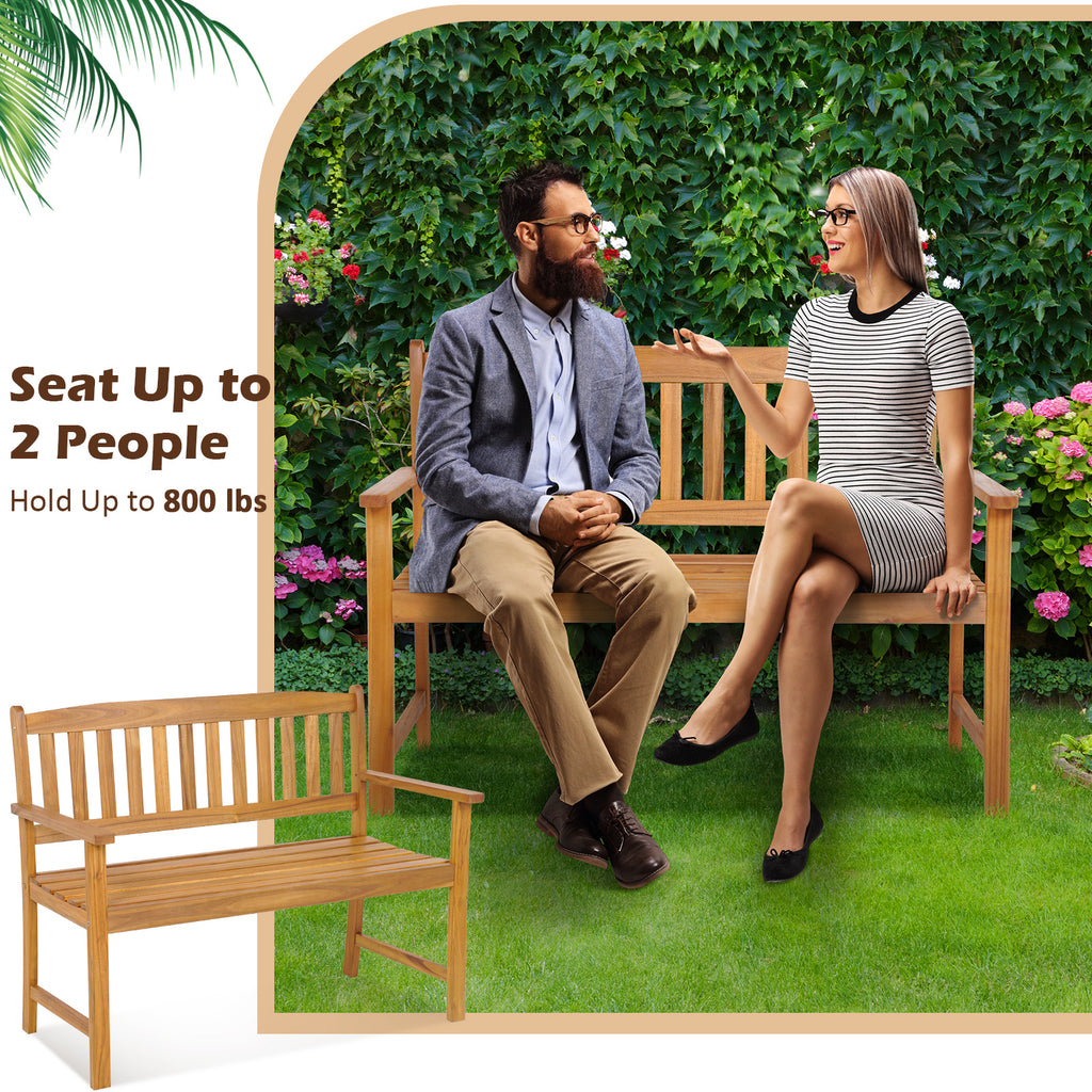 2-Person Acacia Wood Patio Bench with Backrest - 43 Inch