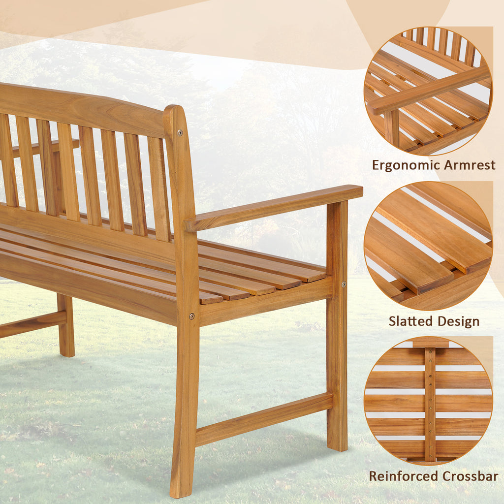 2-Person Acacia Wood Patio Bench with Backrest - 43 Inch