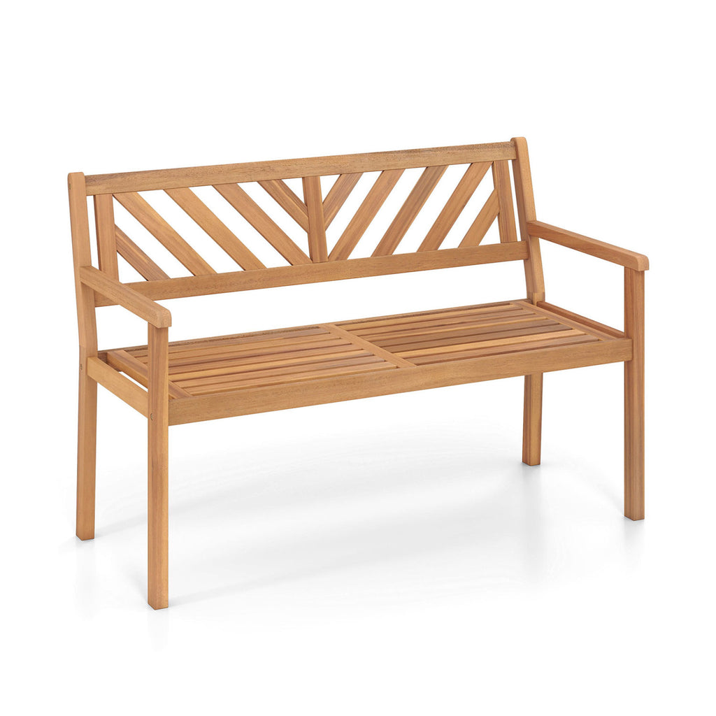 2-Person Patio Acacia Wood Garden Chair with Armrests and Backrest