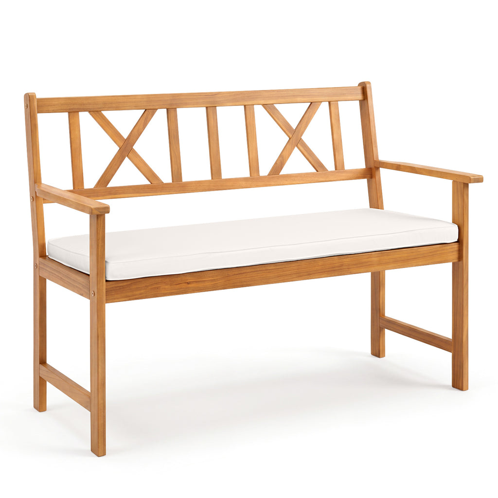 2-Person Patio Acacia Wood Garden Chair with Removable Seat Cushion