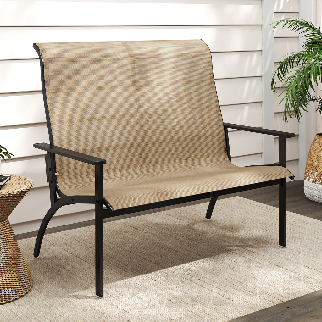 2-Person Patio Garden Bench with High Back and Armrests
