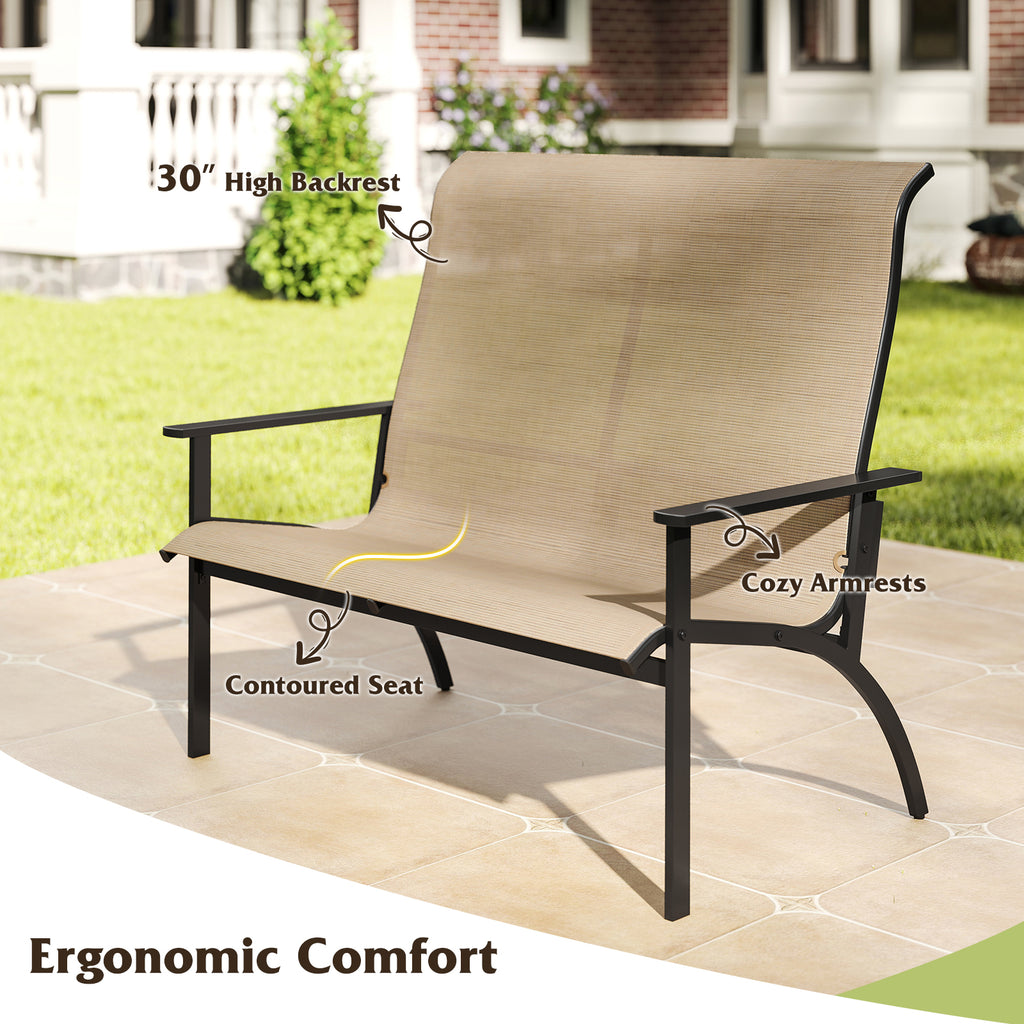 2-Person Patio Garden Bench with High Back and Armrests