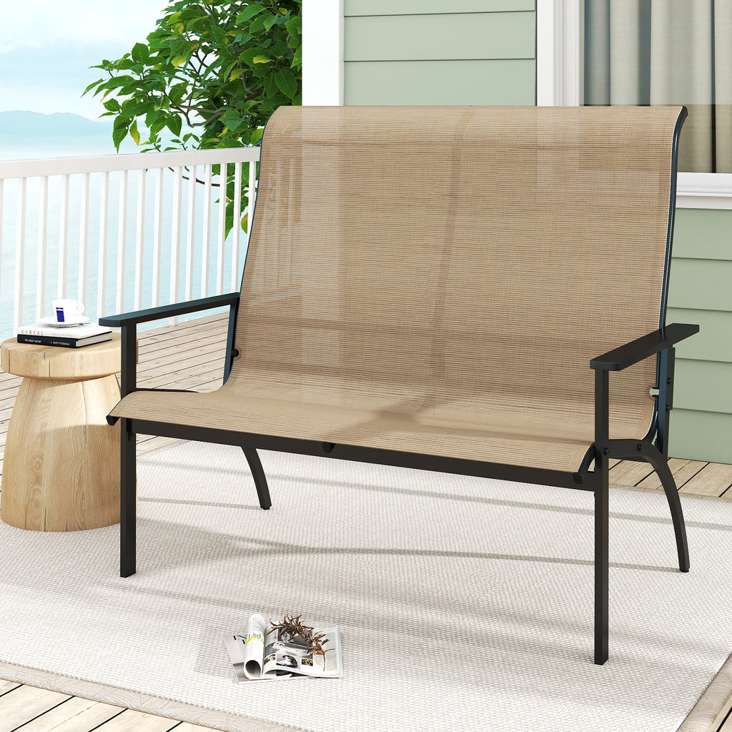 2-Person Patio Garden Bench with High Back and Armrests