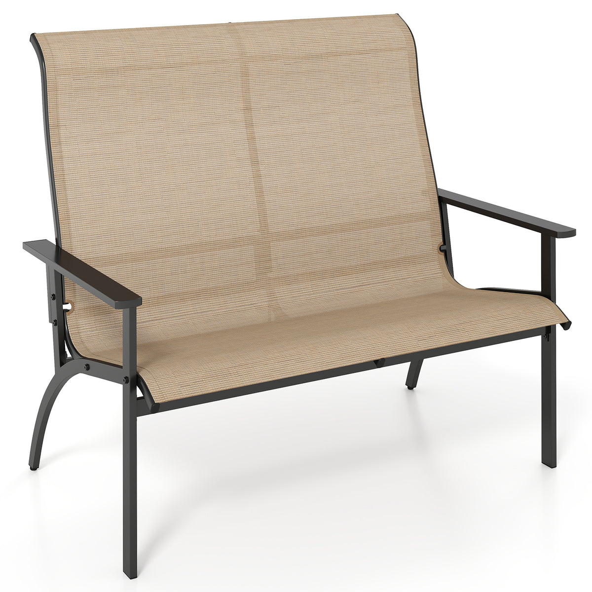 2-Person Patio Garden Bench with High Back and Armrests