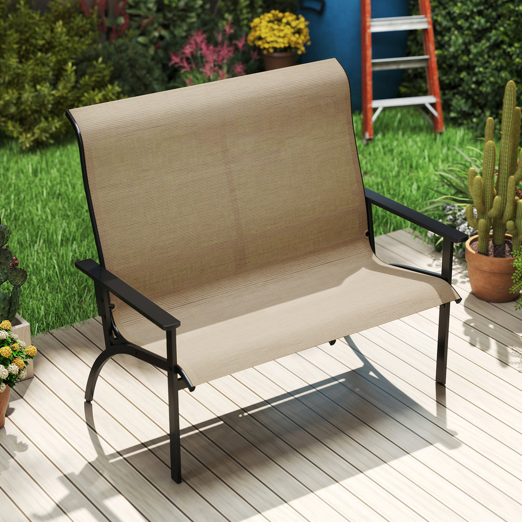 2-Person Patio Garden Bench with High Back and Armrests