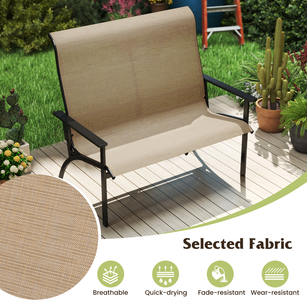 2-Person Patio Garden Bench with High Back and Armrests