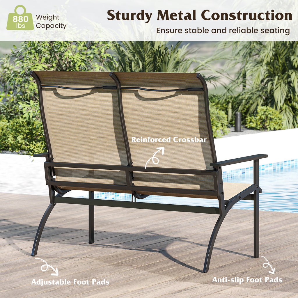 2-Person Patio Garden Bench with High Back and Armrests