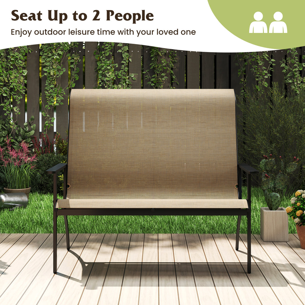2-Person Patio Garden Bench with High Back and Armrests