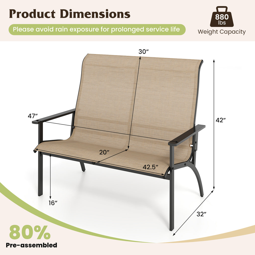 2-Person Patio Garden Bench with High Back and Armrests