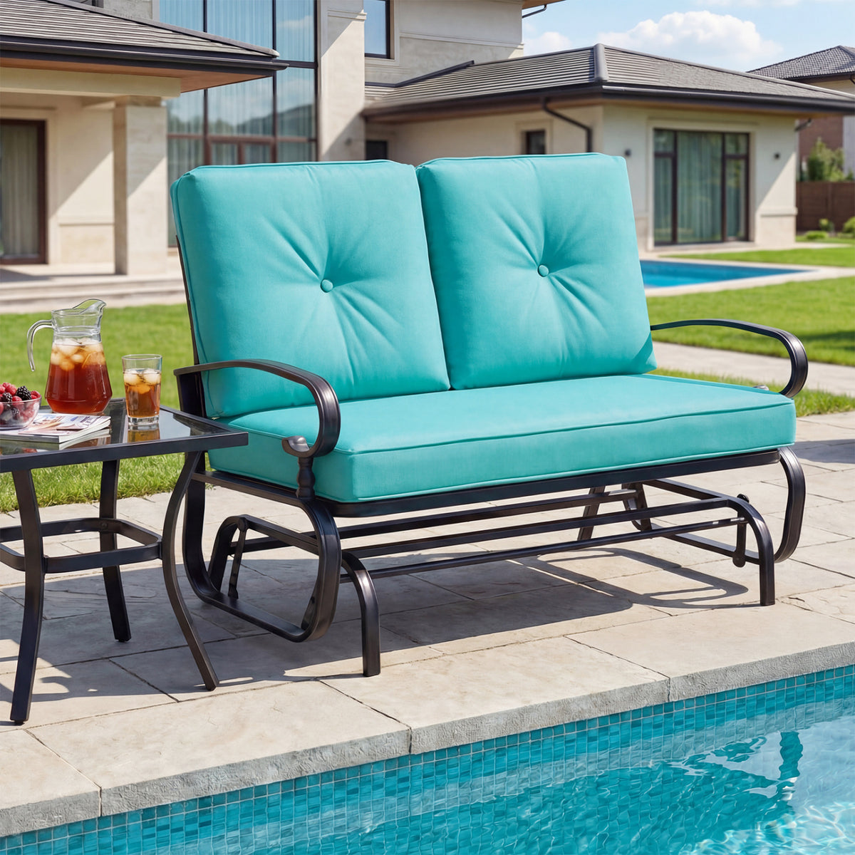 2-Seat Outdoor Glider Swing with Cushions - 44 Inch, Green