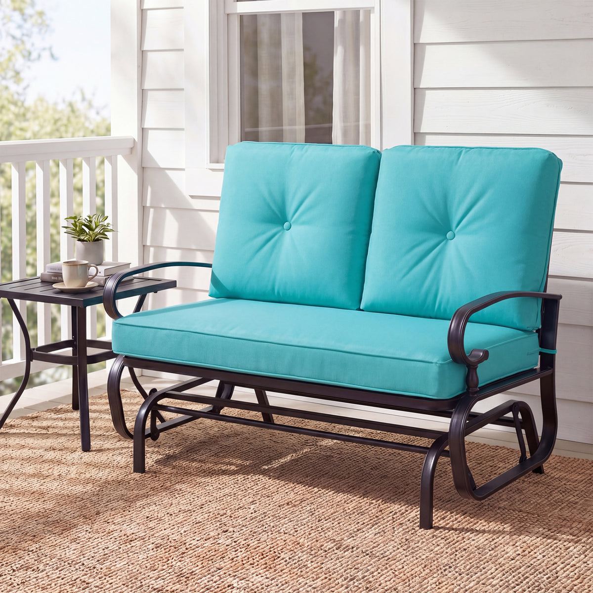 2-Seat Outdoor Glider Swing with Cushions - 44 Inch, Green