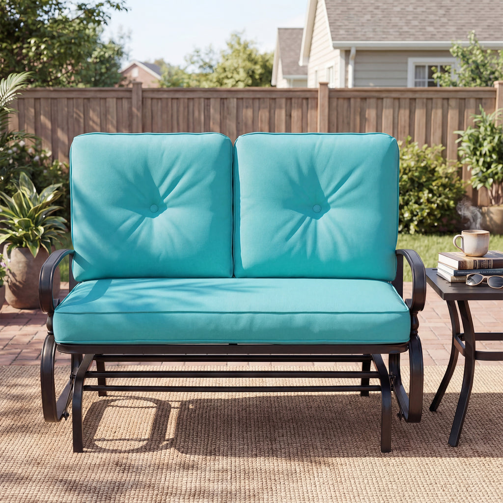 2-Seat Outdoor Glider Swing with Cushions - 44 Inch, Green