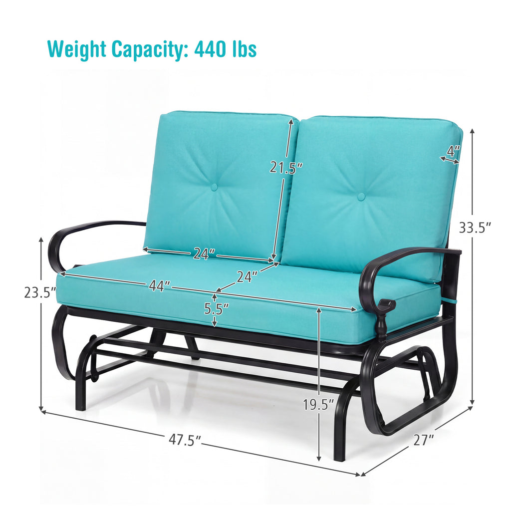 2-Seat Outdoor Glider Swing with Cushions - 44 Inch, Green