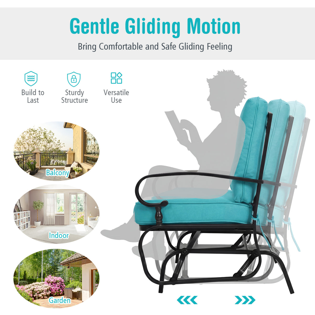 2-Seat Outdoor Glider Swing with Cushions - 44 Inch, Green