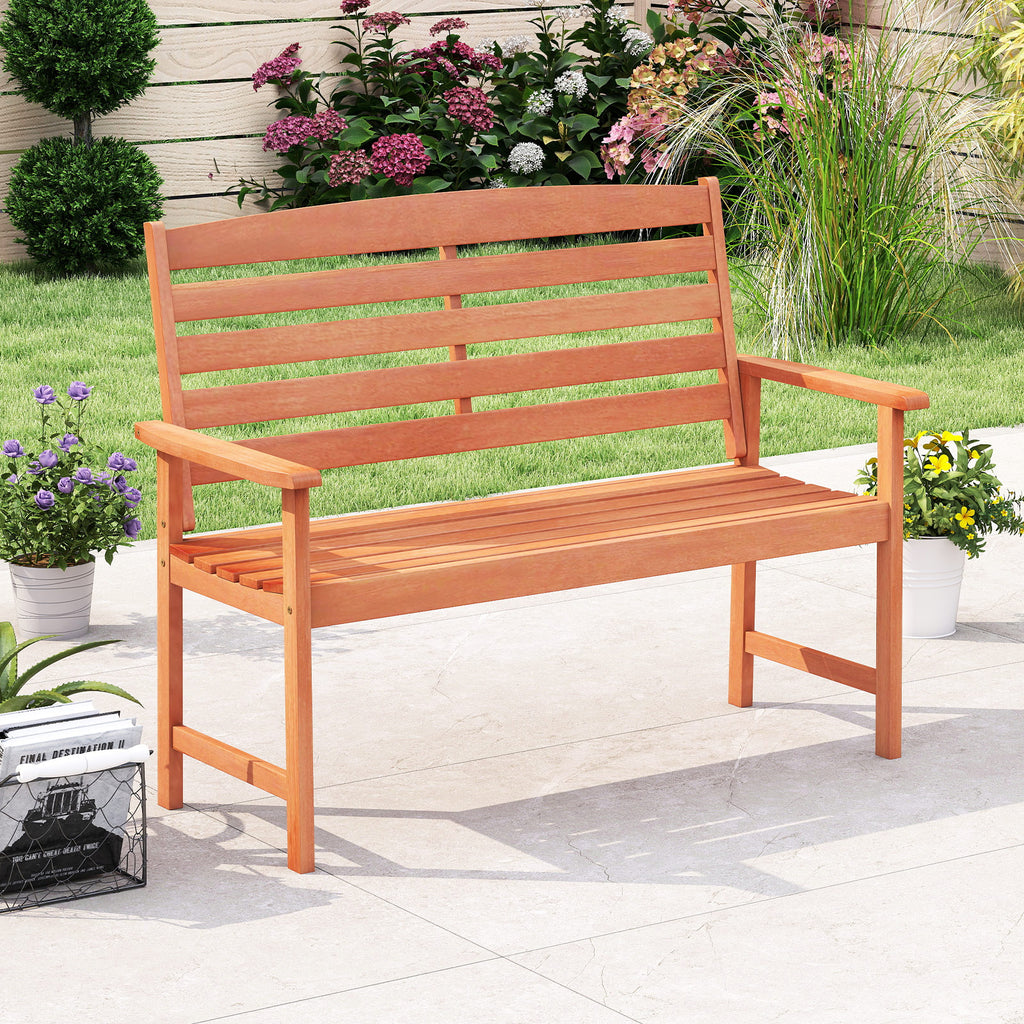 2-Person Wooden Garden Bench with Backrest & Armrests - 44 Inch
