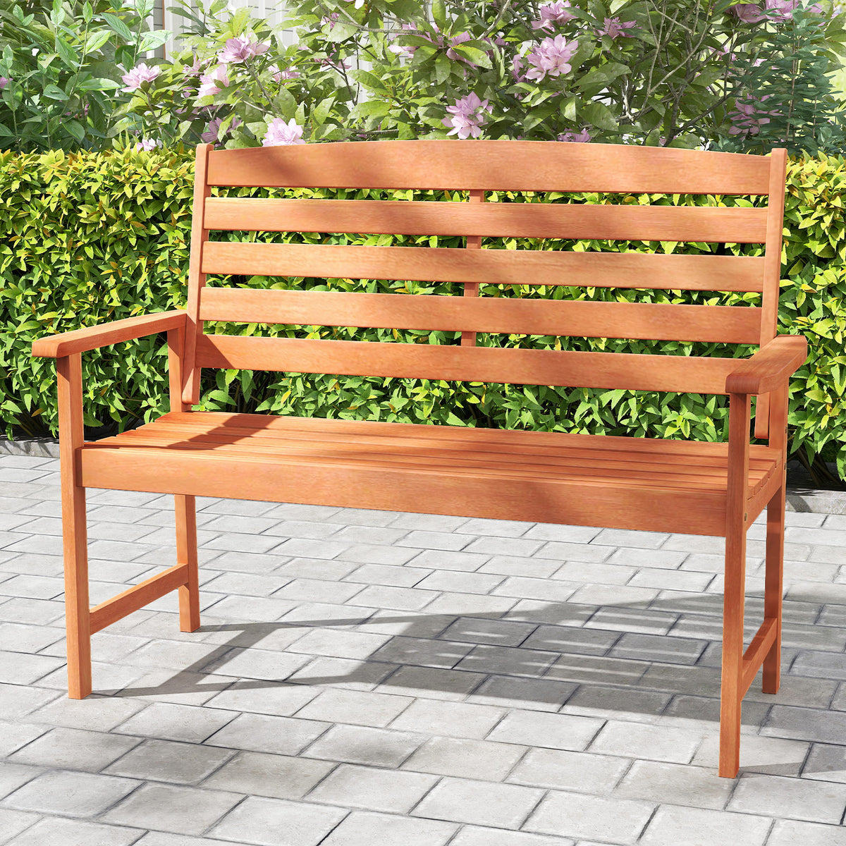 2-Person Wooden Garden Bench with Backrest & Armrests - 44 Inch