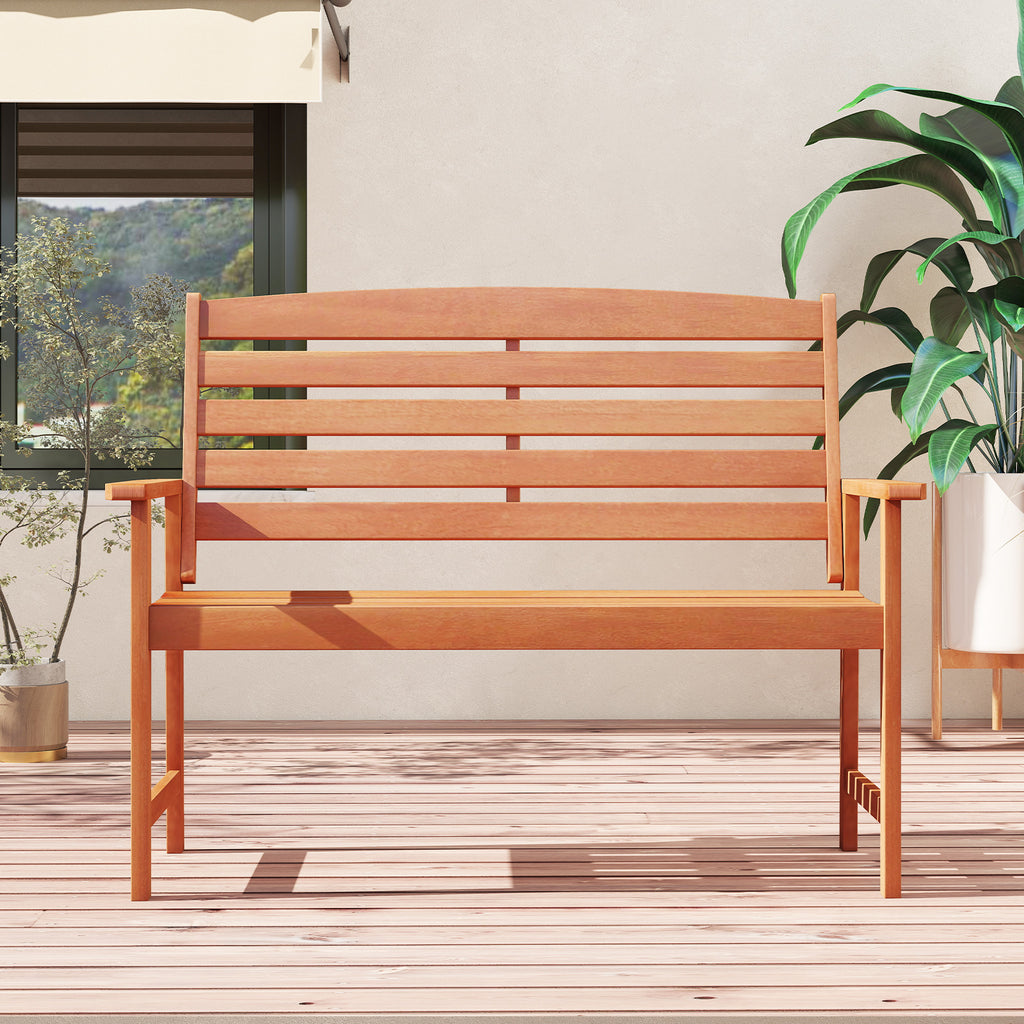 2-Person Wooden Garden Bench with Backrest & Armrests - 44 Inch