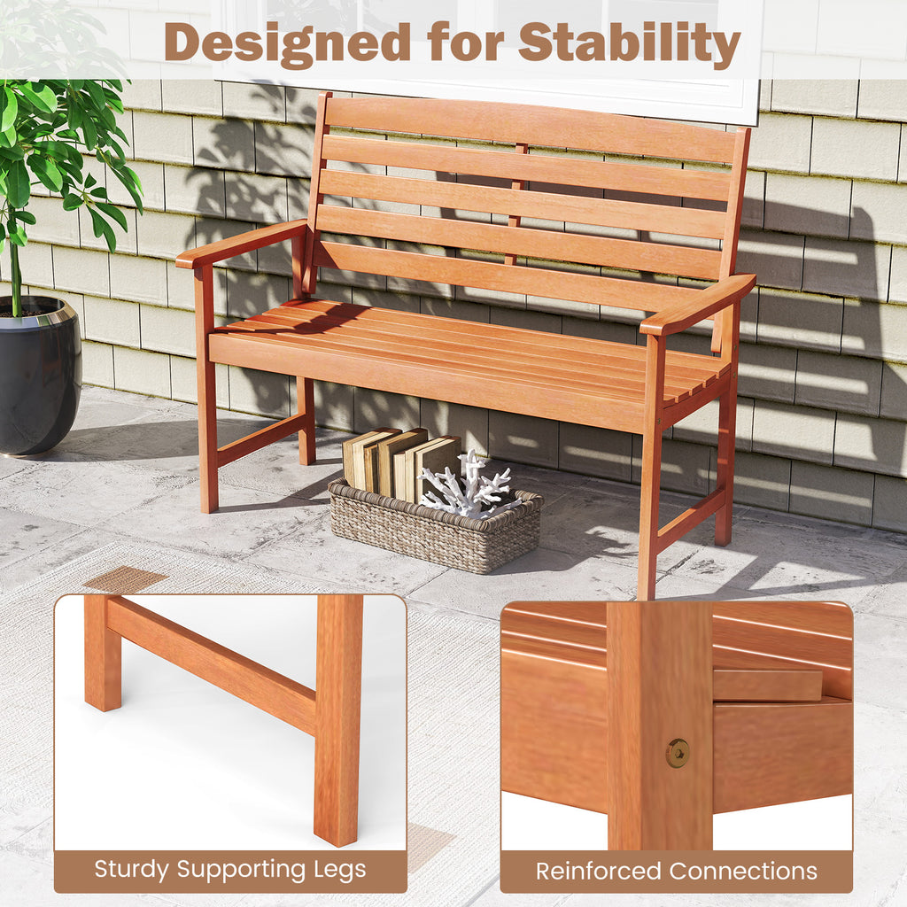 2-Person Wooden Garden Bench with Backrest & Armrests - 44 Inch