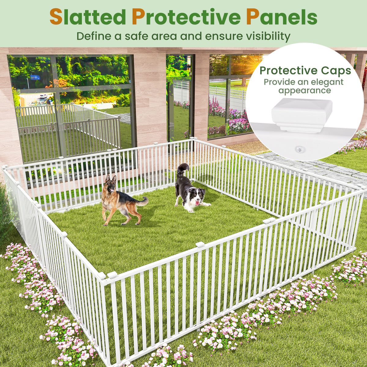 White Vinyl Picket Fence Set 80x51 Inch for Garden & Yard Decoration - Costway