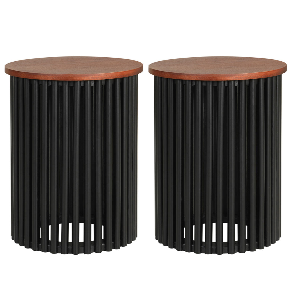 Round Acacia Wood Coffee Table Set of 2, Walnut